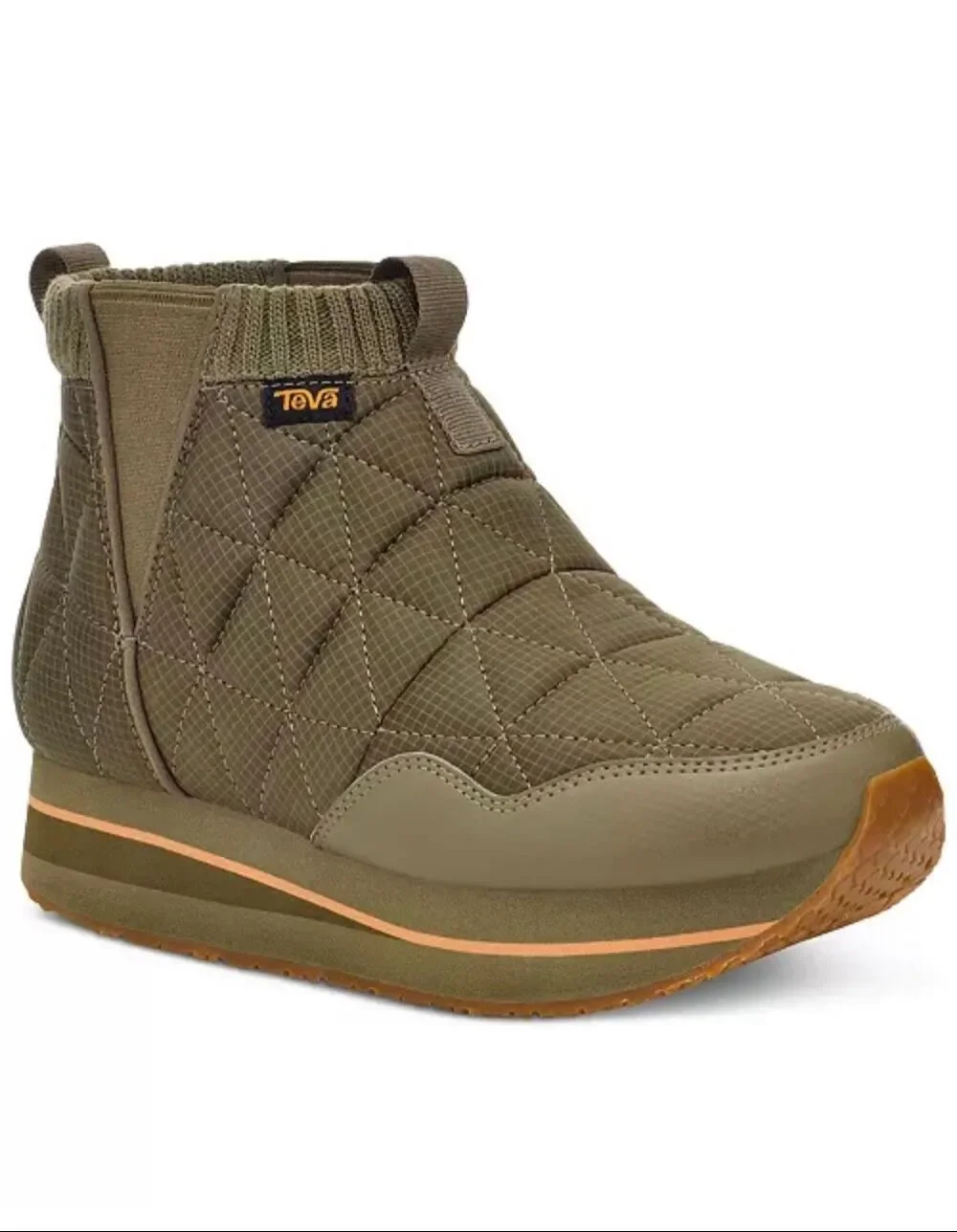 TEVA Burnt Olive ReEmber Quilted Slip-On Outdoor Comfort Mid Platform Booties 10